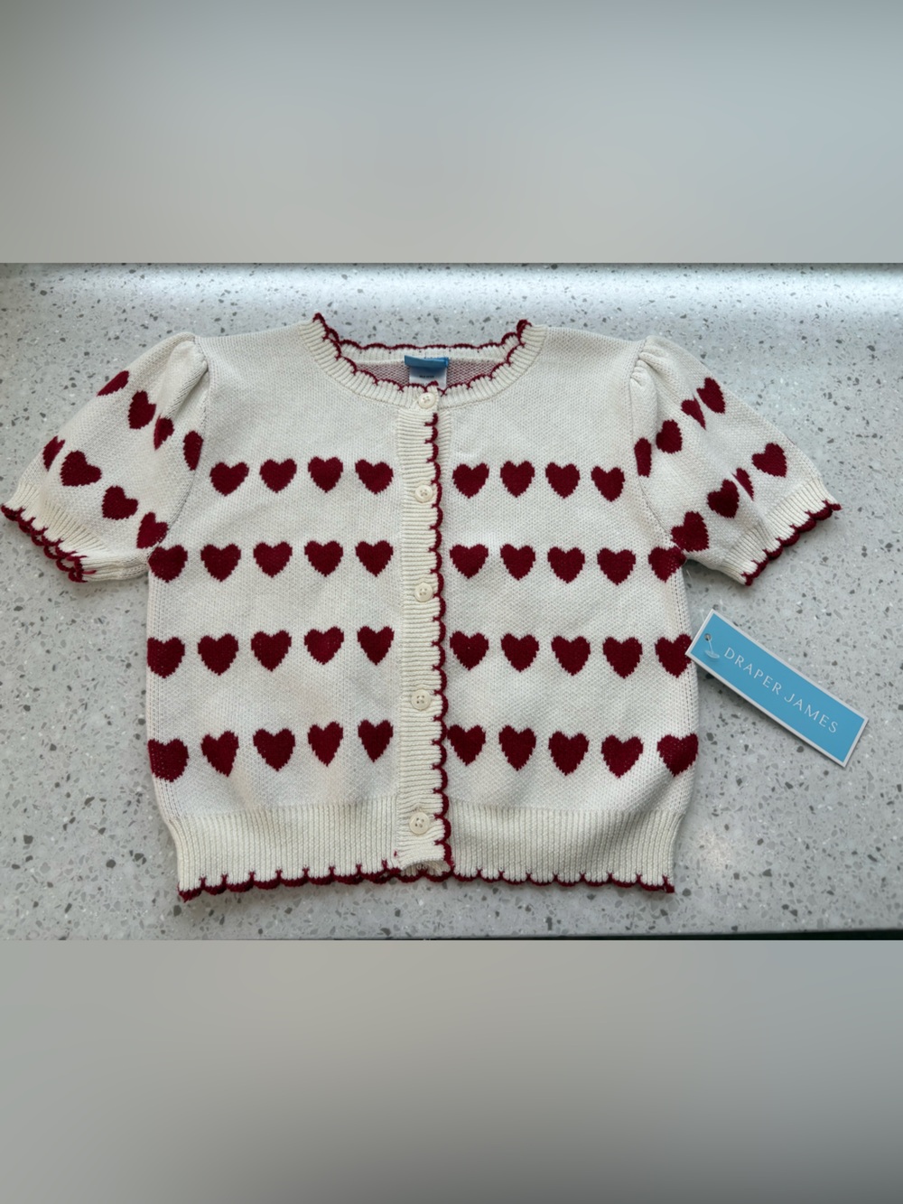 NWT Draper James Winter White and Red Heart Knit Cardigan 😍😍